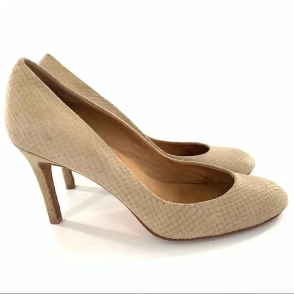 Ann Taylor womens heels size 7 beige leather snakeskin print almond toe career - Picture 9 of 9